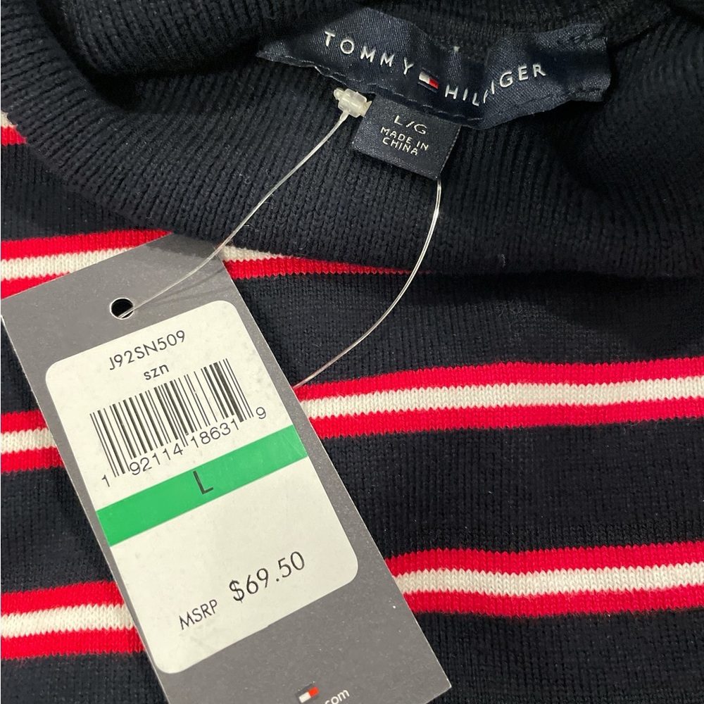 Tommy Hilfiger Women’s Pullover Navy/Red Striped Longsleeve Size Large - Picture 3 of 8